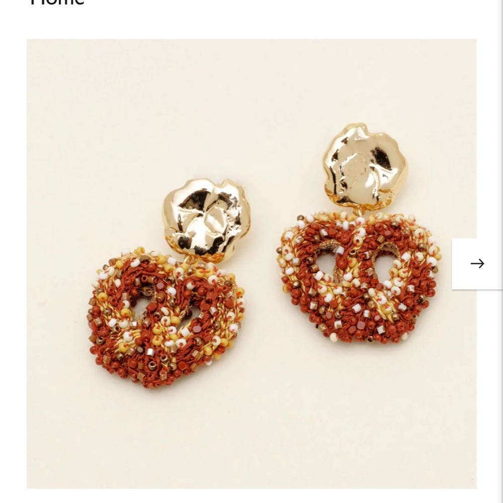Mignonne Gavigan Gold and Orange Beaded Pretzel 🥨 New York Earrings